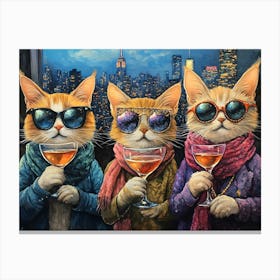 Cats At The Rooftop Bar 10 Canvas Print