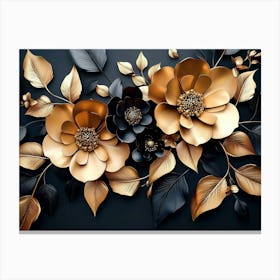 Gold And Black Flowers 10 Canvas Print