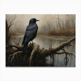 Autumn Crow Halloween Painting Canvas Print