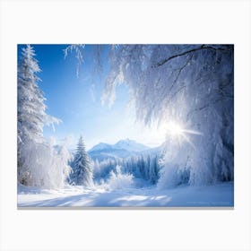 An Abstract Winter Landscape Under A Bright Sunny Sky Freshly Fallen Snow Draping White Iced Trees (6) Canvas Print