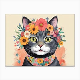 Cat With Flowers 10 Canvas Print