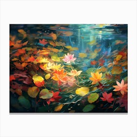Vibrant Veins of Autumn: The Waterborne Journey of Fall Leaves Canvas Print