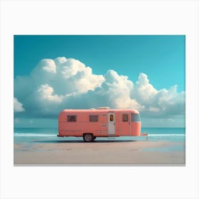 Pink Camper On The Beach Canvas Print