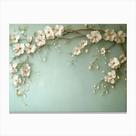 Vertical 3d Floral Featuring a Light Green Background with Flower Branches Canvas Print