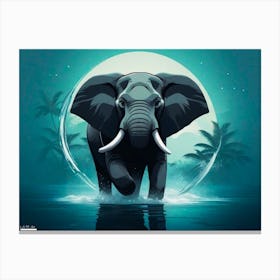 Minimalism Color Art of a Elephant Engage In The Water Canvas Print