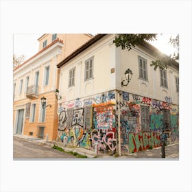 Graffiti Covered Buildings In Athens Canvas Print