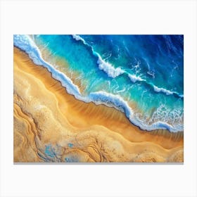 Aerial View Of Waves Crashing On A Sandy Beach Canvas Print