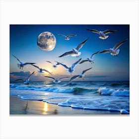 Nature Moonlit Migration On A Moon Drenched Bea Canvas Print