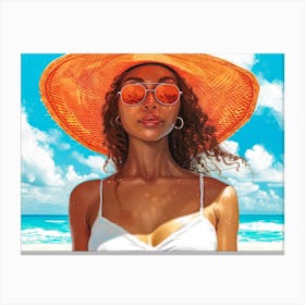 Illustration of an African American woman at the beach 33 Canvas Print