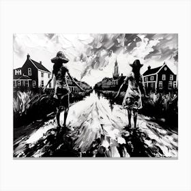 Two Girls Walking Down The Street Canvas Print