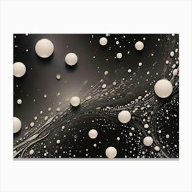 Abstract Black And White Background With White Spheres Floating On A Marbled Surface Canvas Print