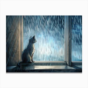 Cat Sitting On A Windowsill Watching The Rain Canvas Print