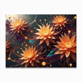 Artistic Illustration Of Glowing, Golden Flowers With Swirling, Abstract Shapes And Colorful Accents Canvas Print