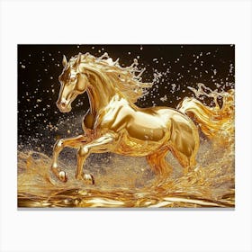 Golden Horse Splashing Water Canvas Print