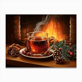 Cup Of Tea By The Fireplace Canvas Print