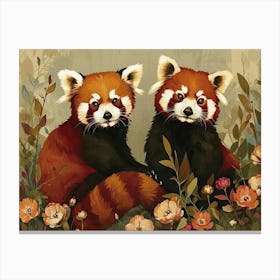 Floral Animal Illustration Red Panda 3 Canvas Print
