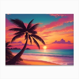 A Tranquil Beach At Sunset Horizontal Illustration 27 Canvas Print