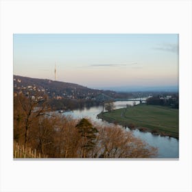 Elbe river and trees in Dresden at sunset Canvas Print