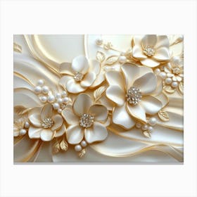 Stunning 3d Flowers in Gold and Cream Color Canvas Print