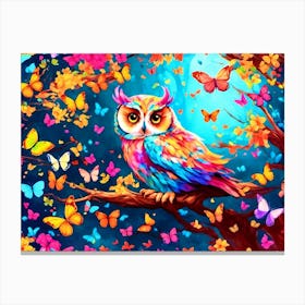 Colorful Owl With Butterflies Canvas Print