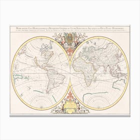 Description Generale Du Globe Terrestre Et Aquatique En Deux Plans Hemispheres (1691) Canvas Print