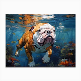 English Bulldog Dog Swimming In The Sea Canvas Print