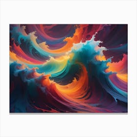 Abstract Artwork Depicting A Swirling Explosion Of Colorful, Liquid Waves In Blue, Orange, Red, And Purple Hues, Evoking A Sense Of Energy And Motion Canvas Print