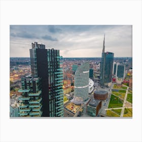 Poster Milano, Milan skyline. Skyscrapers aerial view. Aerial Photography Canvas Print
