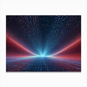 Abstract Digital Artwork Depicting A Futuristic, Star Strewn Digital Landscape Composed Of Blue And Red Lines, Grids, And Light Particles Canvas Print