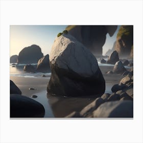 Isolated Rock Standing On The Coastline Canvas Print