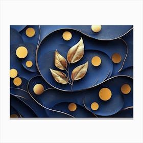 Abstract Gold Leaf On Blue Background Canvas Print