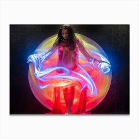 Female Figure Enveloped In Neon Hallucinations Airbrush Art Technique Showcasing Fluid Non Repeati Canvas Print