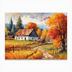 Autumn Farmhouse Colorful Canvas Print