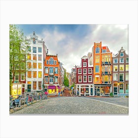 Amsterdam Skyline With Traditional Dutch Houses Canvas Print