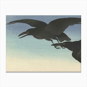 Japanese Ukiyo-E Crows In Flight Canvas Print