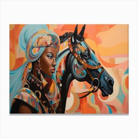 African Woman And Horse Canvas Print