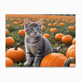 Cute Kitten In A Pumpkin Patch 5 Canvas Print