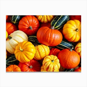 A Digitally Rendered Closeup Of An October Harvest Bursting With Multicolored Autumnal Squash Inclu (3) Canvas Print