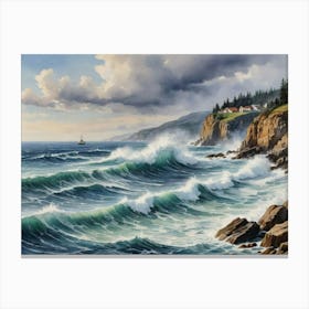 Majestic Chaos: Waves in Motion Rocky Shore Canvas Print