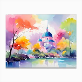 Watercolor Of A Church Canvas Print