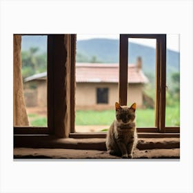 Cat In A Window Canvas Print