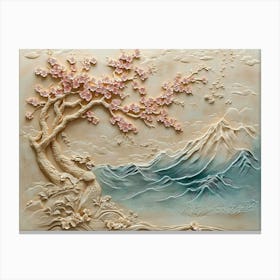 Beautiful Sakura Tree And Mountain 3d Painting Canvas Print