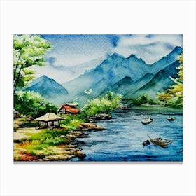 A Day By The Azure Lake  Canvas Print