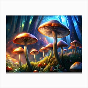 Mystical Forest With Glow In The Dark Mushrooms Canvas Print