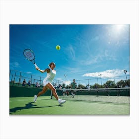 Tennis Match Showcasing An Active Lifestyle Bathed In The Golden Glow Of The Sun Action Packed Mome (6) Canvas Print