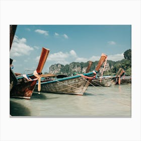 Boats On Railay Beach In Thailand Canvas Print