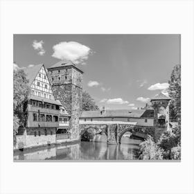 Nuremberg Germany, view of the historic old town with bridge, Weinstadel and Henkerturm tower Canvas Print