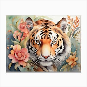 Vintage Tiger Floral Painting Canvas Print