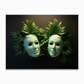 Tragedy And Comedy Masks Floating Ethereally Crafted From Meticulously Detailed Pine Leaves One M Canvas Print