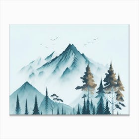 Mountain And Forest In Minimalist Watercolor Horizontal Composition 412 Canvas Print